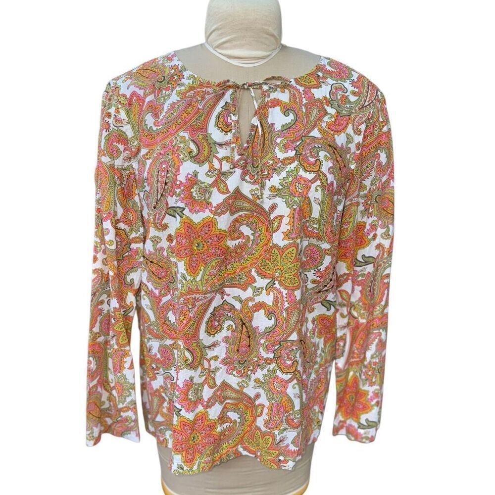 Pappagallo Paisley Print Pullover Top XL Long Slv Lightweight Festival Boho